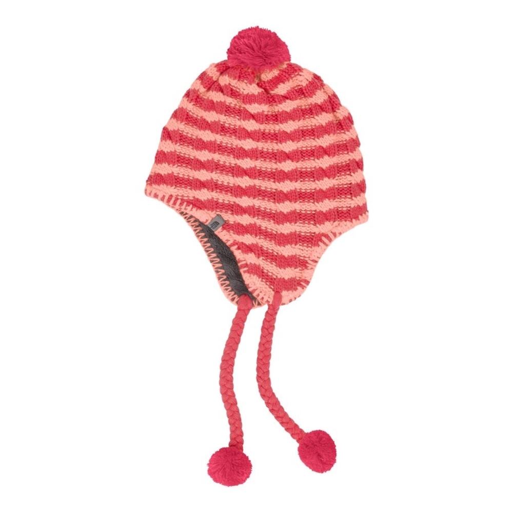 The North Face Peruvian Earflap Beanie Pom Hat Fleece Lined Red Orange Winter - Picture 2 of 6